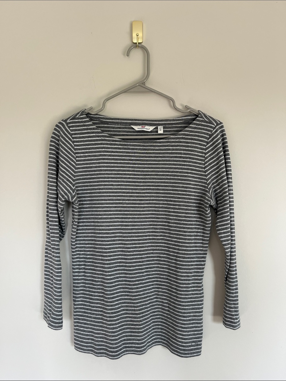 Vineyard Vines Gray & White Striped Boatneck Top - Picture 1 of 4